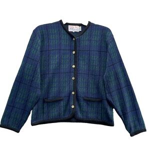 VTG Tally Ho Cardigan Sweater Womens Large Plaid Academia Classic Preppy 90s Y2k